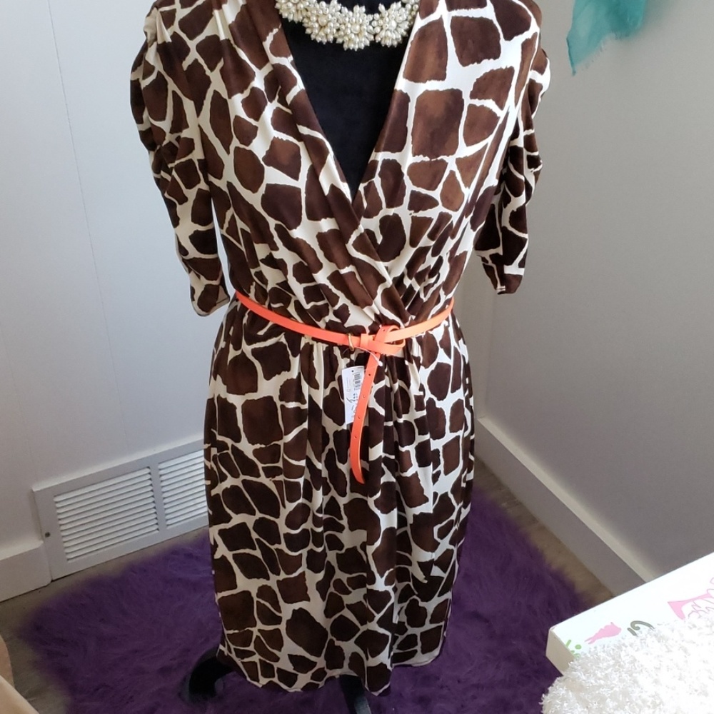 Giraffe print faux wrap dress